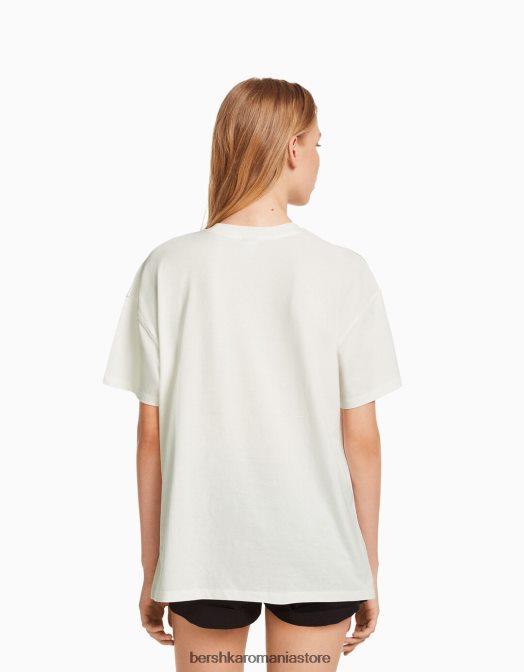 Bershka unisex tricou cu maneca scurta cu imprimeu alb Z86D3786 îmbrăcăminte
