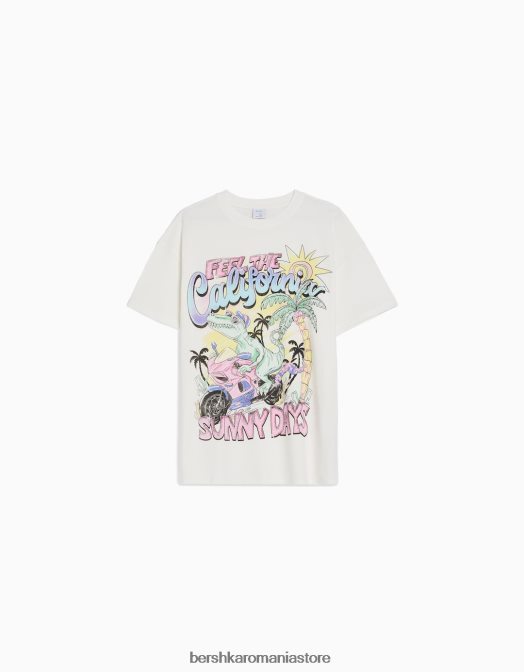 Bershka unisex tricou cu maneca scurta cu imprimeu alb Z86D3786 îmbrăcăminte