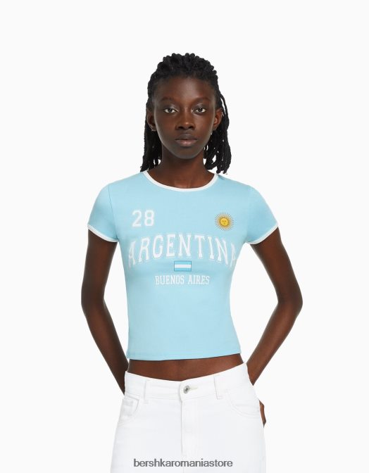 Bershka unisex tricou cu maneca scurta cu imprimeu albastru Z86D3736 îmbrăcăminte