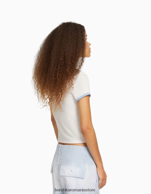 Bershka unisex tricou cu maneca scurta cu imprimeu aproape alb Z86D3735 îmbrăcăminte