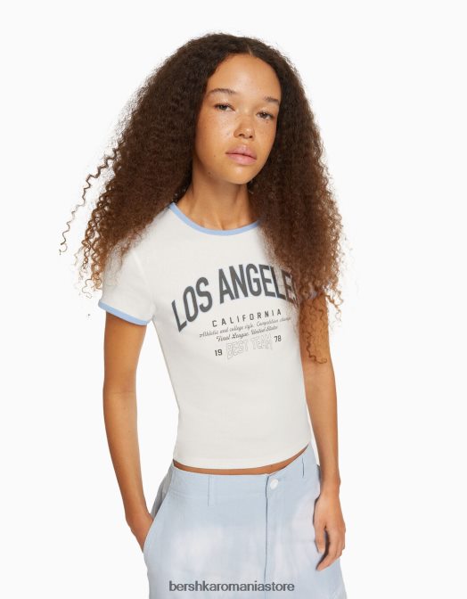Bershka unisex tricou cu maneca scurta cu imprimeu aproape alb Z86D3735 îmbrăcăminte