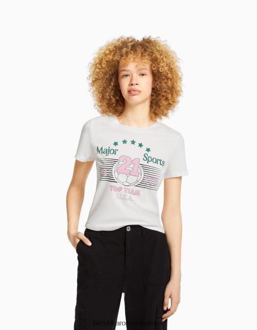 Bershka unisex tricou cu maneca scurta cu imprimeu aproape alb Z86D3744 îmbrăcăminte