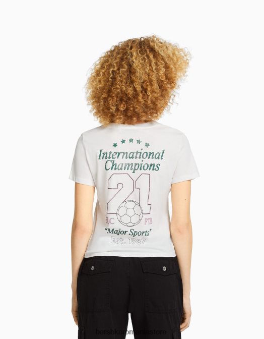 Bershka unisex tricou cu maneca scurta cu imprimeu aproape alb Z86D3744 îmbrăcăminte