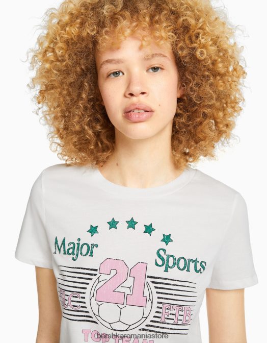 Bershka unisex tricou cu maneca scurta cu imprimeu aproape alb Z86D3744 îmbrăcăminte