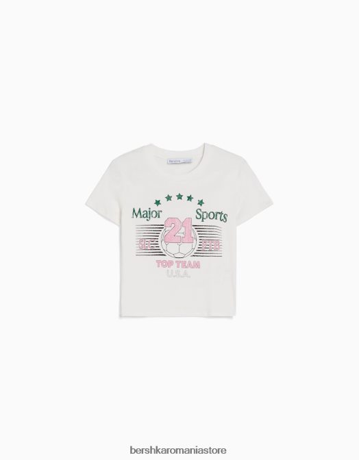 Bershka unisex tricou cu maneca scurta cu imprimeu aproape alb Z86D3744 îmbrăcăminte