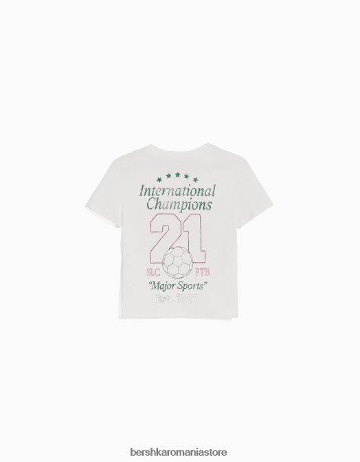 Bershka unisex tricou cu maneca scurta cu imprimeu aproape alb Z86D3744 îmbrăcăminte