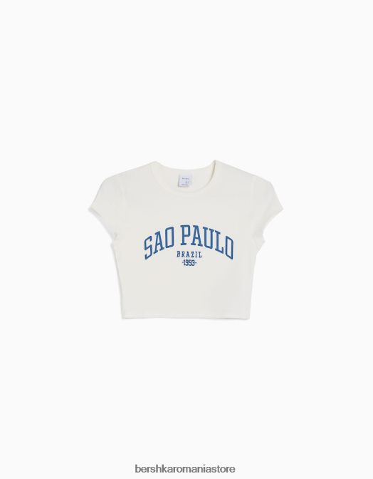 Bershka unisex tricou cu maneca scurta cu imprimeu aproape alb Z86D3789 îmbrăcăminte