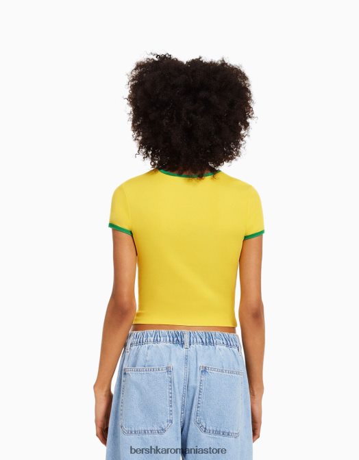 Bershka unisex tricou cu maneca scurta cu imprimeu galben Z86D3732 îmbrăcăminte