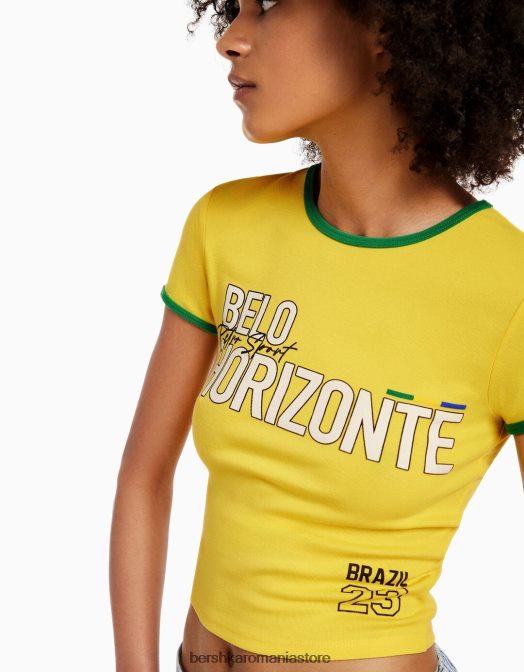 Bershka unisex tricou cu maneca scurta cu imprimeu galben Z86D3732 îmbrăcăminte