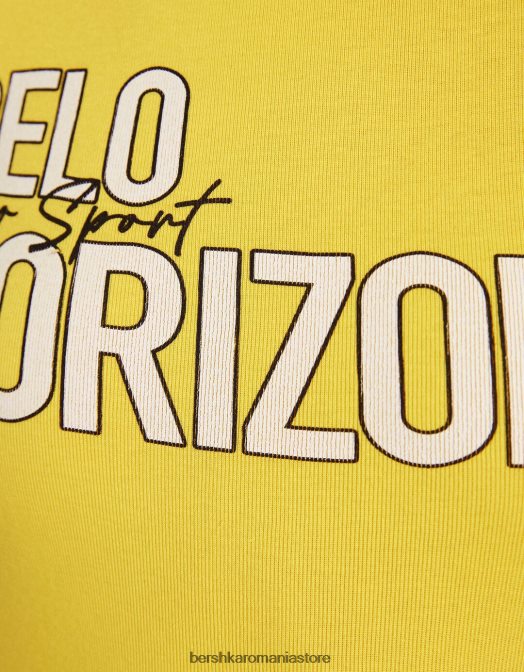 Bershka unisex tricou cu maneca scurta cu imprimeu galben Z86D3732 îmbrăcăminte