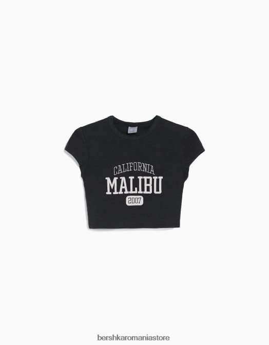 Bershka unisex tricou cu maneca scurta cu imprimeu gri inchis Z86D3790 îmbrăcăminte