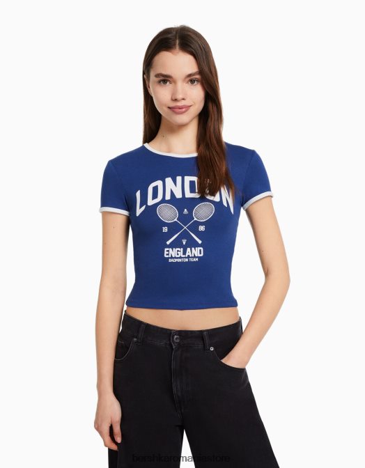 Bershka unisex tricou cu maneca scurta cu imprimeu marina Z86D3737 îmbrăcăminte