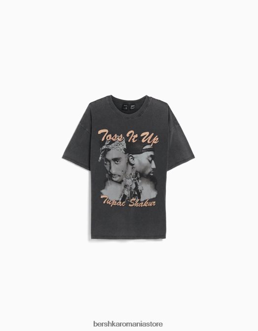 Bershka unisex tricou cu maneca scurta cu imprimeu tupac gri Z86D3766 îmbrăcăminte