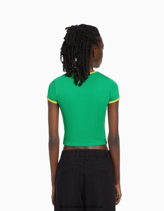 Bershka unisex tricou cu maneca scurta cu imprimeu verde Z86D3733 îmbrăcăminte