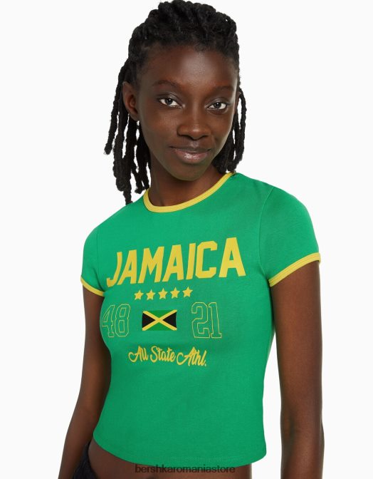 Bershka unisex tricou cu maneca scurta cu imprimeu verde Z86D3733 îmbrăcăminte