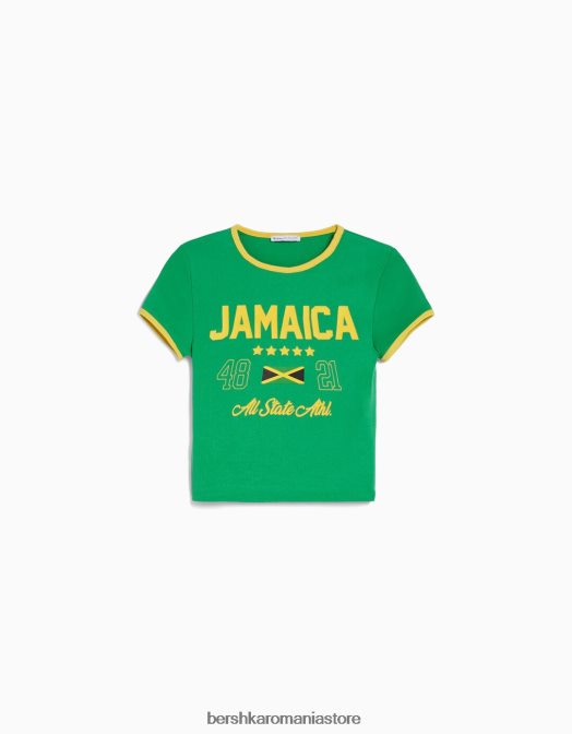 Bershka unisex tricou cu maneca scurta cu imprimeu verde Z86D3733 îmbrăcăminte