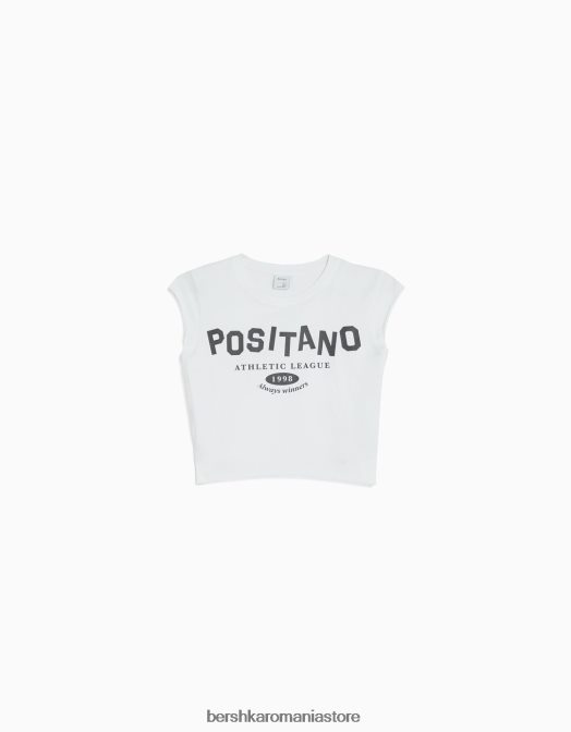 Bershka unisex tricou decupat cu maneca scurta cu imprimeu aproape alb Z86D3738 îmbrăcăminte