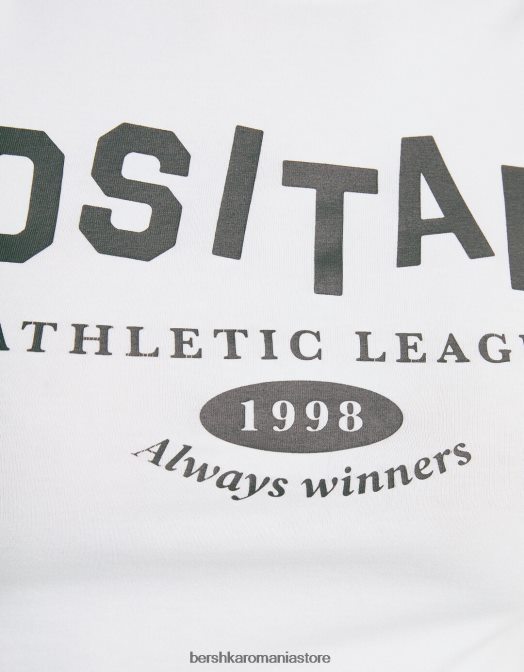 Bershka unisex tricou decupat cu maneca scurta cu imprimeu aproape alb Z86D3738 îmbrăcăminte