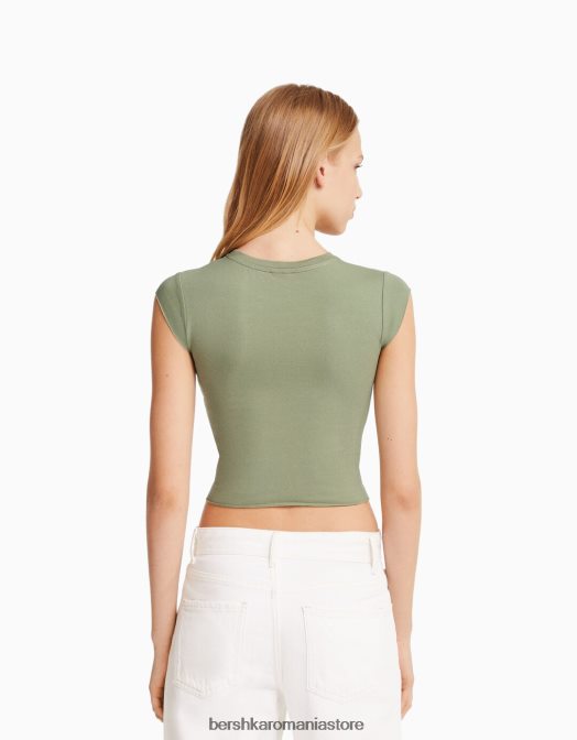Bershka unisex tricou decupat cu maneca scurta cu imprimeu verde Z86D3741 îmbrăcăminte