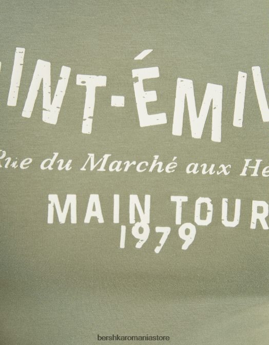 Bershka unisex tricou decupat cu maneca scurta cu imprimeu verde Z86D3741 îmbrăcăminte