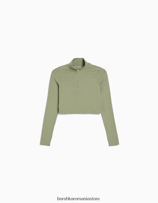 Bershka unisex tricou fără cusături cu mânecă lungă, cu fermoar kaki Z86D3816 îmbrăcăminte