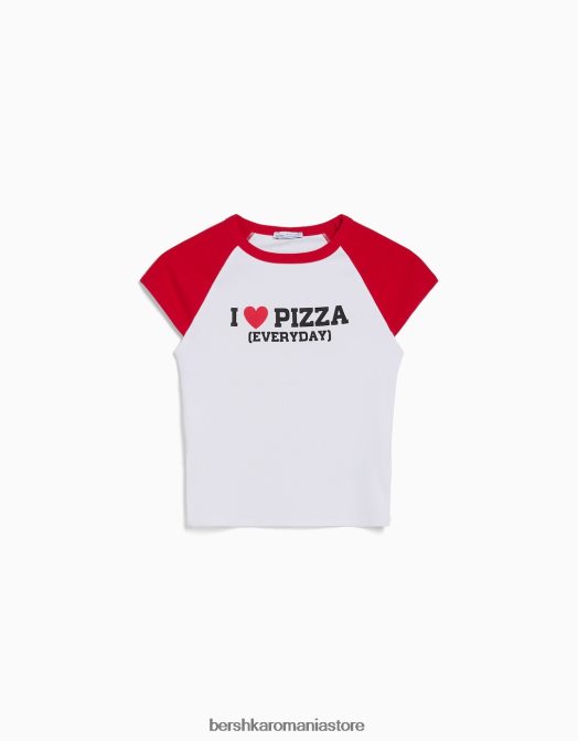 Bershka unisex tricou imprimat cu maneci scurte raglan alb Z86D3710 îmbrăcăminte