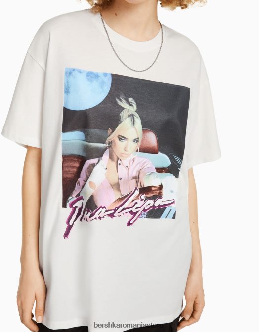 Bershka unisex tricou imprimeu dua lipa cu maneca scurta aproape alb Z86D3708 îmbrăcăminte