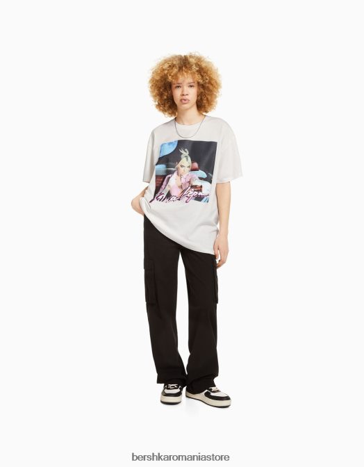 Bershka unisex tricou imprimeu dua lipa cu maneca scurta aproape alb Z86D3708 îmbrăcăminte