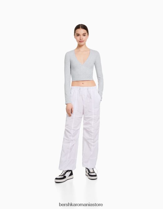 Bershka unisex tricou încrucișat cu mânecă lungă gri Z86D3754 îmbrăcăminte