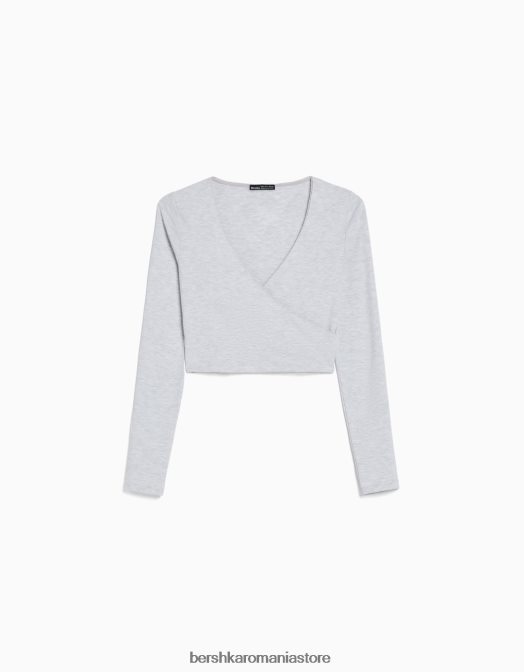 Bershka unisex tricou încrucișat cu mânecă lungă gri Z86D3754 îmbrăcăminte