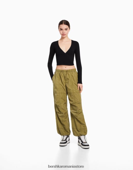 Bershka unisex tricou încrucișat cu mânecă lungă negru Z86D3755 îmbrăcăminte