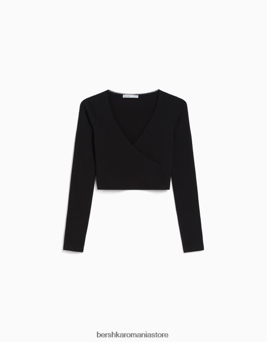 Bershka unisex tricou încrucișat cu mânecă lungă negru Z86D3755 îmbrăcăminte