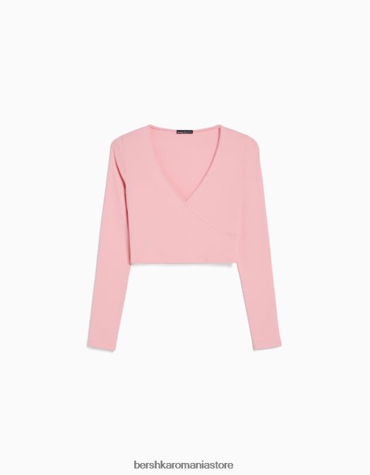 Bershka unisex tricou încrucișat cu mânecă lungă roz Z86D3753 îmbrăcăminte