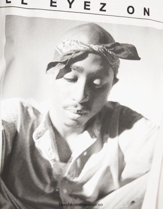 Bershka unisex tricou tupac cu mânecă scurtă, cu croială normală aproape alb Z86D3707 îmbrăcăminte