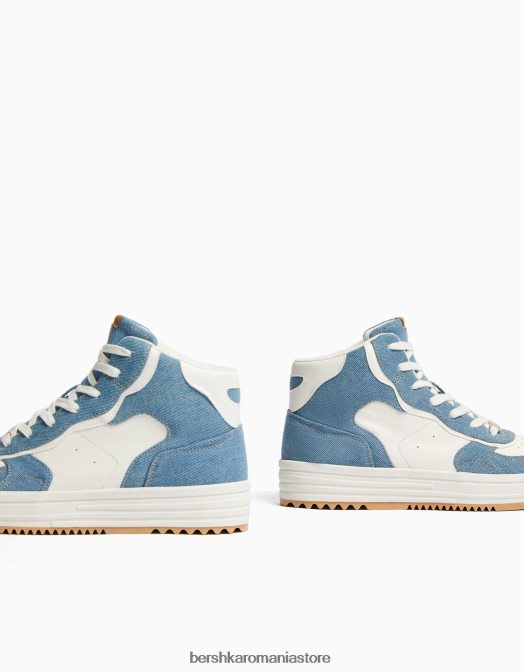 Bershka unisex adidași înalți contrastanți spălat albastru Z86D4183 încălţăminte