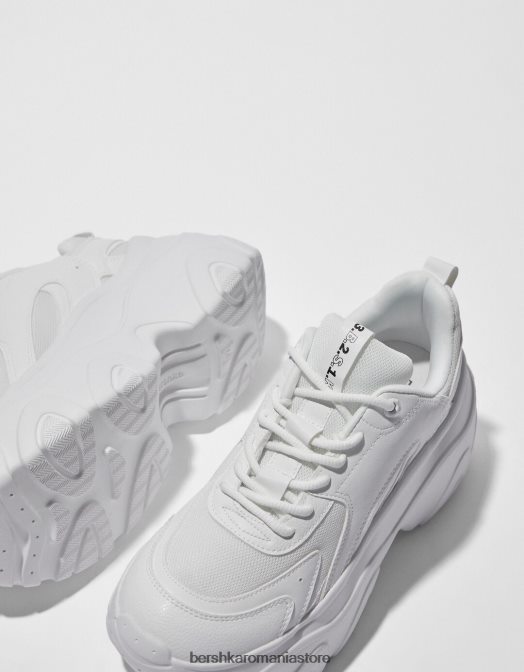 Bershka unisex adidasi cu plasa contrastanta si talpa xl alb Z86D4194 încălţăminte