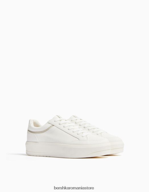 Bershka unisex adidasi cu platforma cu detaliu cusaturi alb Z86D4186 încălţăminte