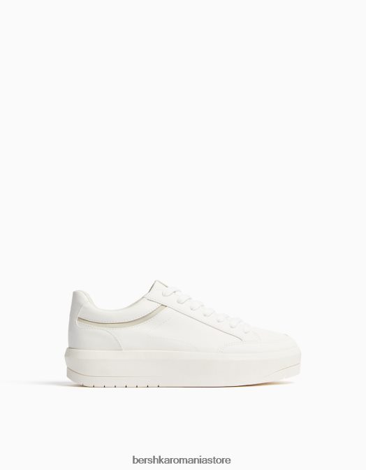 Bershka unisex adidasi cu platforma cu detaliu cusaturi alb Z86D4186 încălţăminte