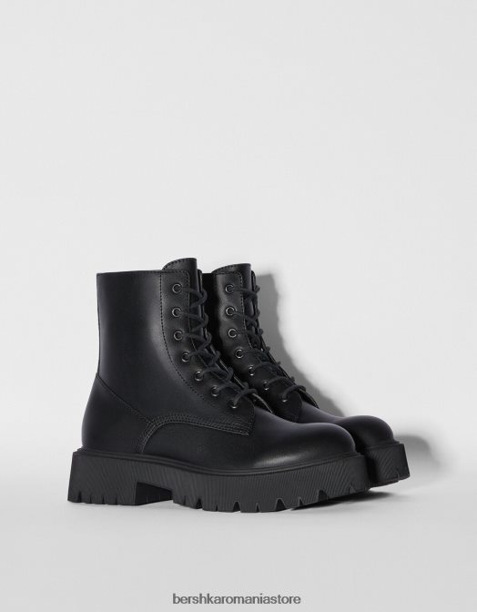 Bershka unisex botine plate cu șireturi negru Z86D4196 încălţăminte