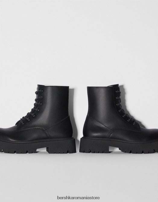 Bershka unisex botine plate cu șireturi negru Z86D4196 încălţăminte