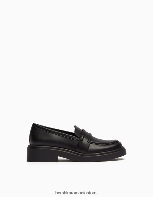 Bershka unisex mocasini cu curea de șa negru Z86D4197 încălţăminte