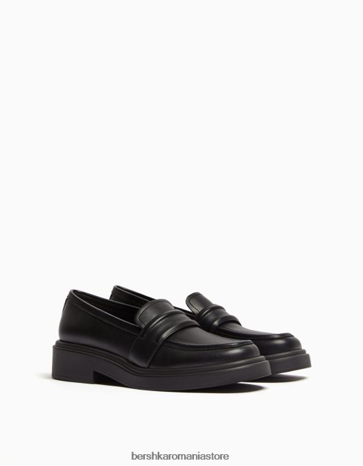 Bershka unisex mocasini cu curea de șa negru Z86D4197 încălţăminte