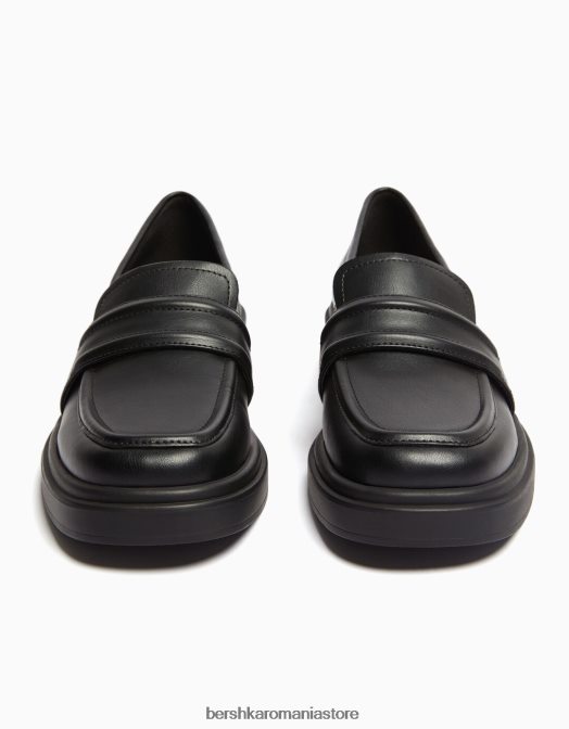 Bershka unisex mocasini cu curea de șa negru Z86D4197 încălţăminte