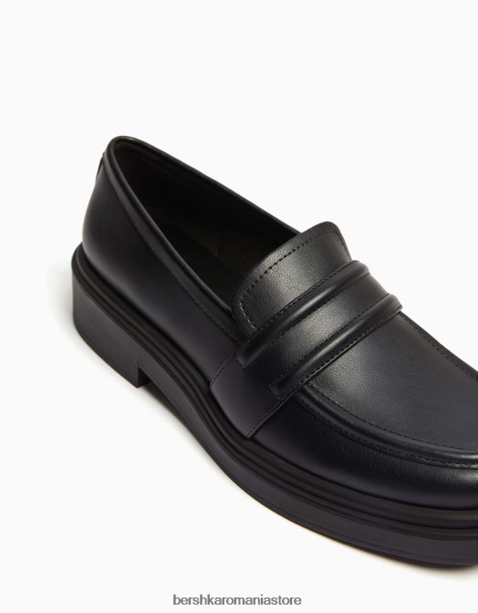 Bershka unisex mocasini cu curea de șa negru Z86D4197 încălţăminte
