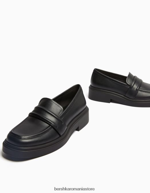Bershka unisex mocasini cu curea de șa negru Z86D4197 încălţăminte