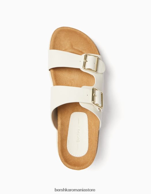 Bershka unisex sandale cu platformă plate cu catarame ecru Z86D4192 încălţăminte