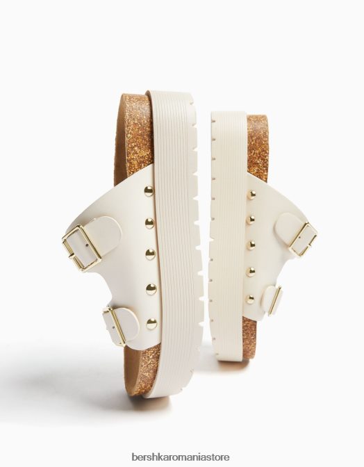 Bershka unisex sandale cu platformă plate cu catarame ecru Z86D4192 încălţăminte
