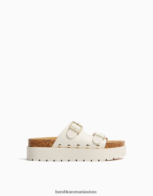 Bershka unisex sandale cu platformă plate cu catarame ecru Z86D4192 încălţăminte