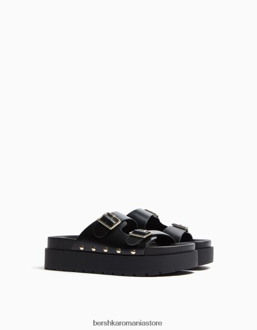 Bershka unisex sandale cu platformă plate cu catarame negru Z86D4191 încălţăminte