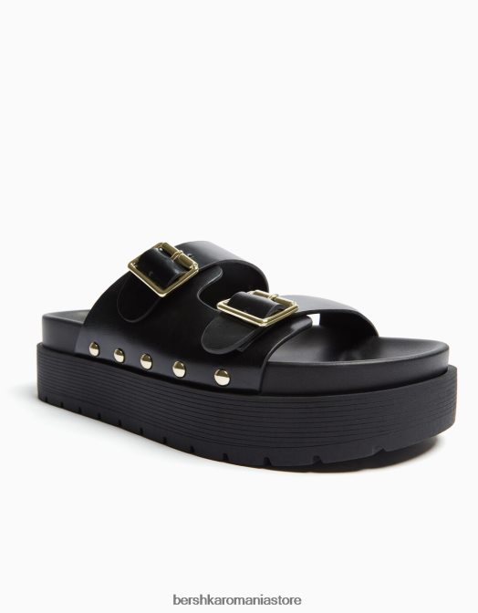 Bershka unisex sandale cu platformă plate cu catarame negru Z86D4191 încălţăminte